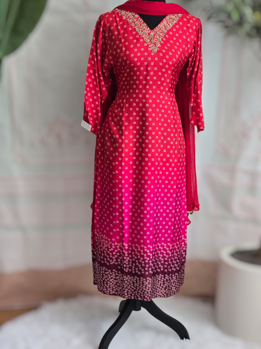 Rayon silk 3 pc salwar set with multi shade