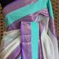 Mul cotton saree with sea green /lavdner border (fall and pico done)NO Blouse piece