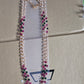 Long 3 layer pearl chain green/ pink