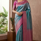 Brocade semi silk saree with stitched blouse