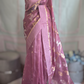 Pure kora organza silk saree with kadua border and design- mauve shade- Stitched blouse available
