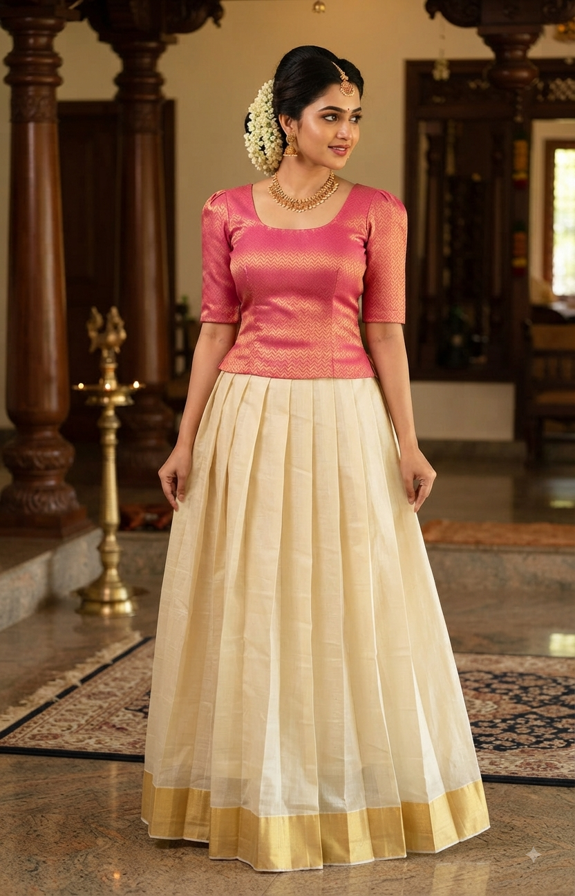 Onam skirt (kasav 6')and top (size in the description )