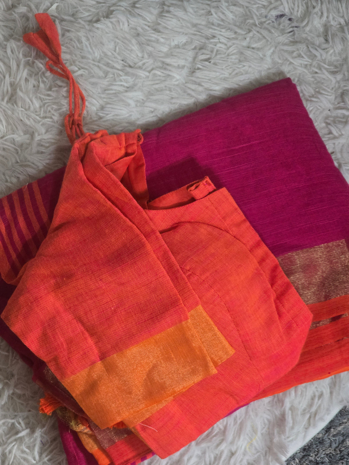 Semi linen saree with stitched blouse