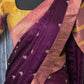 Stitched dhavani set mustard yellow and purple  combo