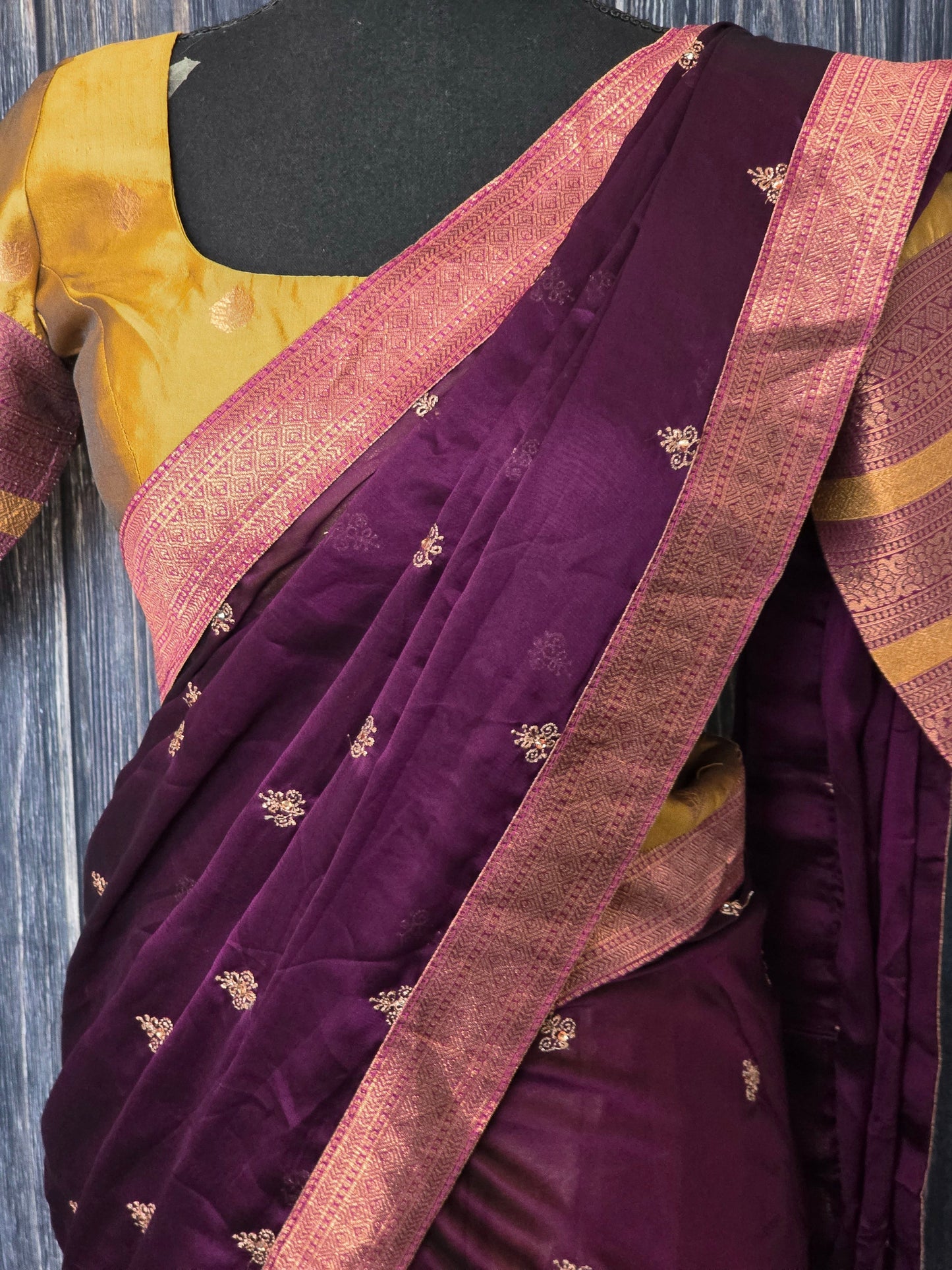 Stitched dhavani set mustard yellow and purple  combo