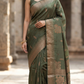 Munga banarasi saree with stitched blouse( light green)