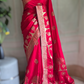 Munga banarasi saree with silver gold border-stitched blouse