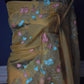 Mustard yellow organza saree with threadwork