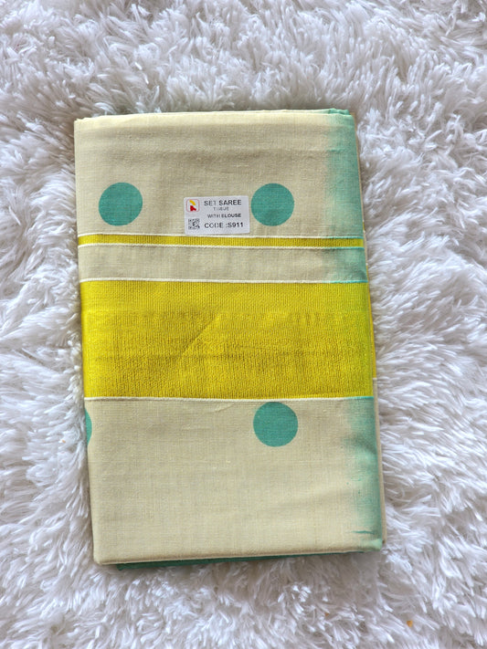 Tissue setnsaree with double shade- blue polka dots