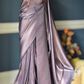 Satin brocade silk saree with stitched blouse