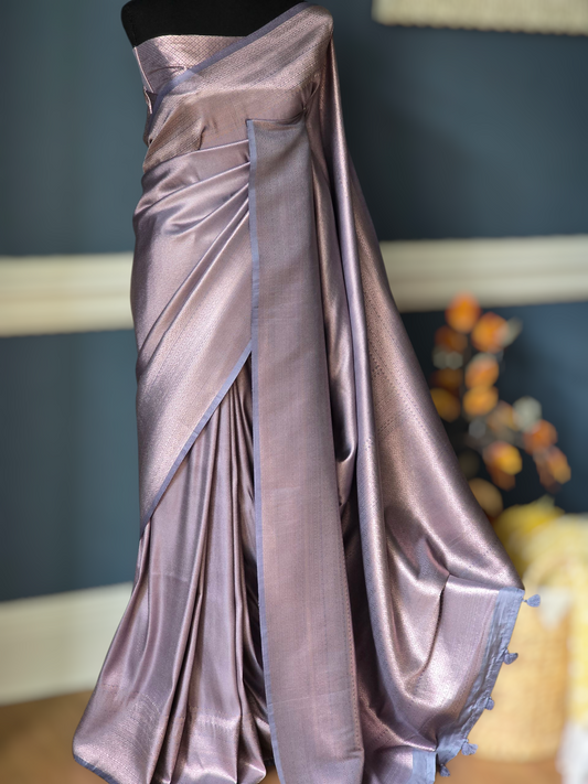 Satin brocade silk saree with stitched blouse