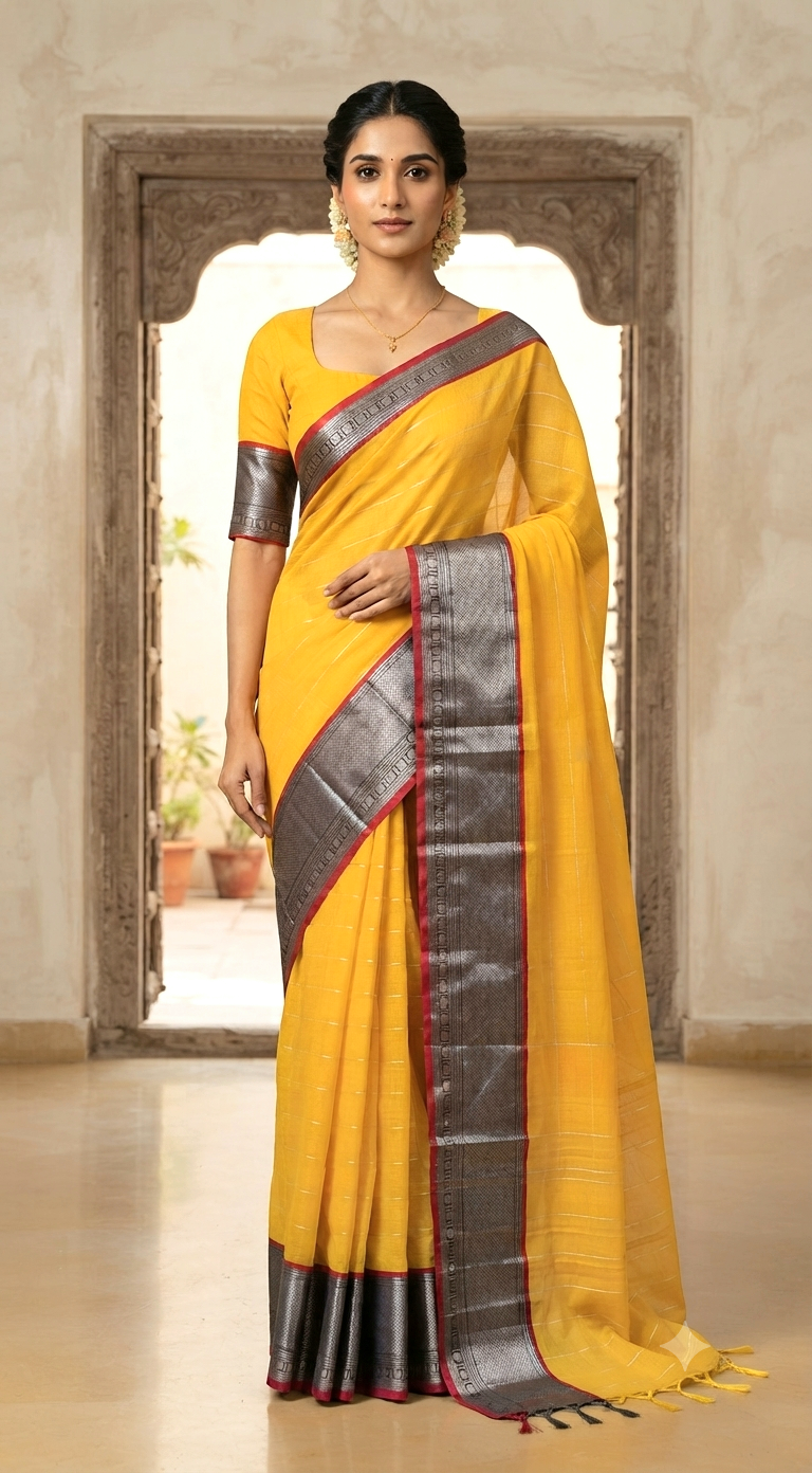 Narayanpet cotton saree with stitched blouse