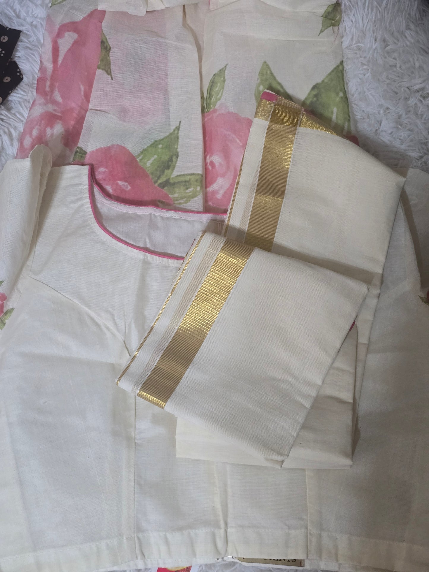 Dhavani set with peach floral design (M-L)