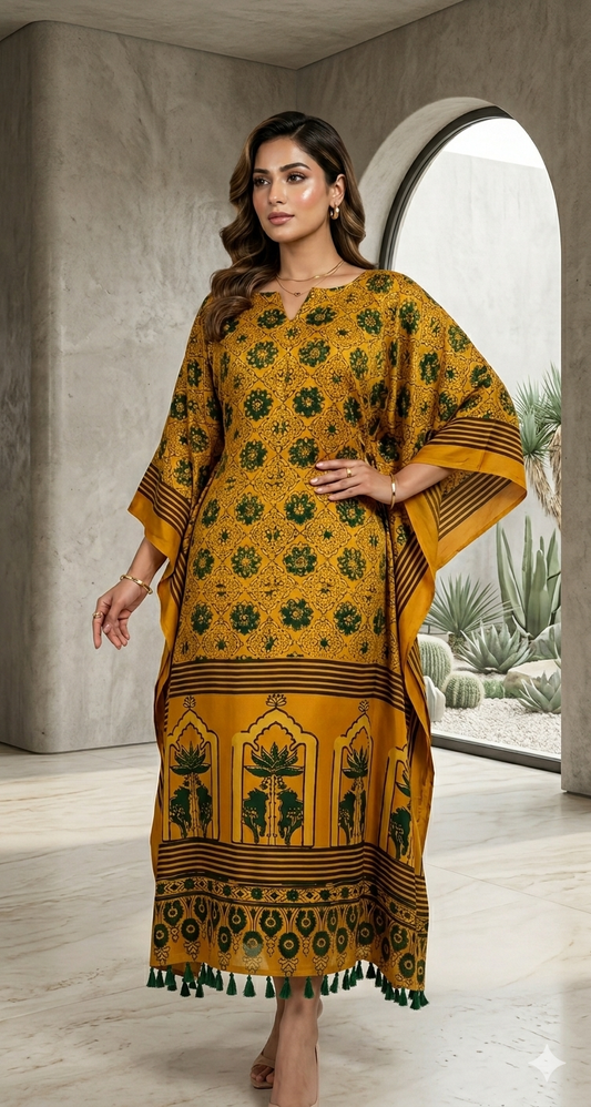 Ajrakh Modal silk kaftan (dress)