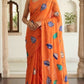 Orange Mul cotton saree with multi color patch design - No BP ( saree fall and pico done)