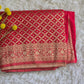 Semi munga (Red) silk saree- sleevless or with sleeve stitched blouse