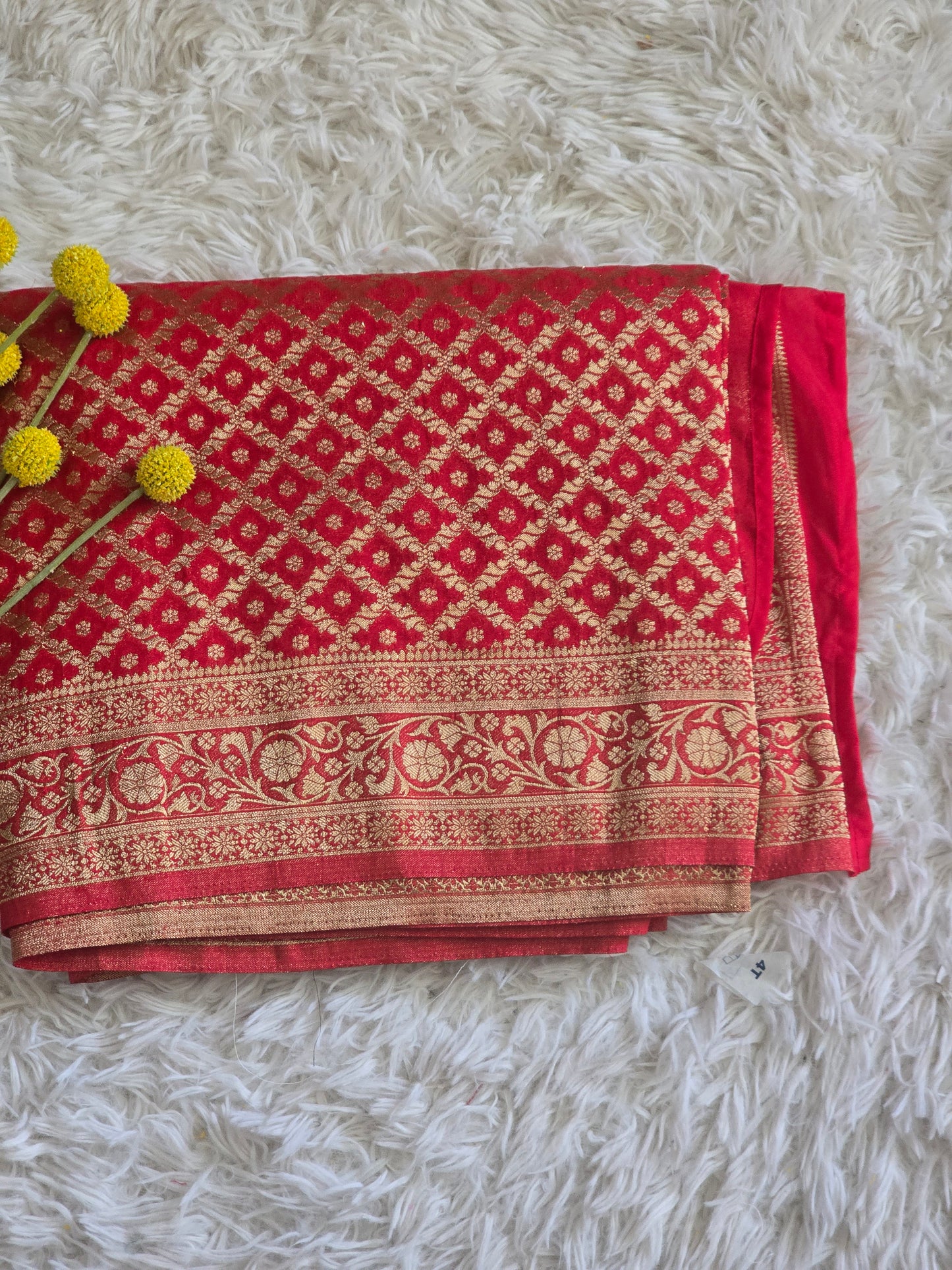 Semi munga (Red) silk saree- sleevless or with sleeve stitched blouse