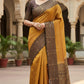 Soft silk kancheepuram(mutard yellow greenish brown)saree with stitched blouse/falln pico