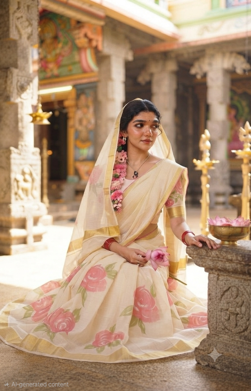 Dhavani set with peach floral design (M-L)
