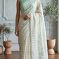 Mul chanderi saree with appliqué work- Stitched contrast blouse (sleeve)
