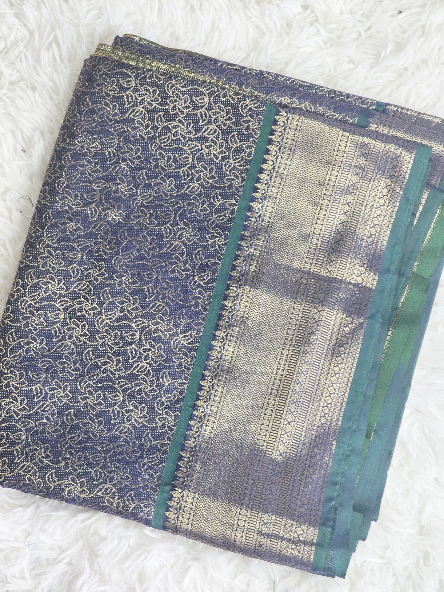 Semi brocade saree ( blue/green )with stitched blouse