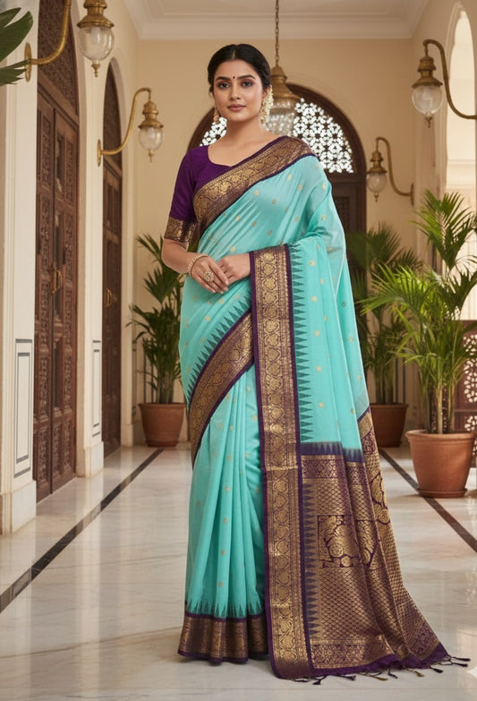 Gadwal silk handloom silk saree with stitched blouse/fall/pico