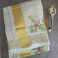 Tissue( check) set saree with lotus print