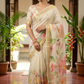 Semi silk saree with floral design- stitched blouse ( sleeve)(34-42 size)