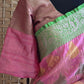 Crushed semi tussar silk saree with floral design- stitched blouse