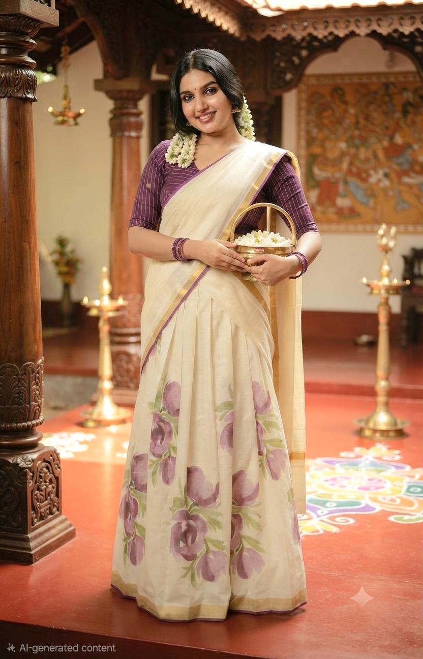Dhavani set with purple floral design( XS-M)