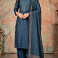 Semi raw silk3 pc salwar suit set(blue)