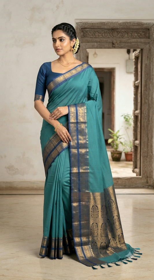 Chettinad cotton saree with stitched blouse(running color)