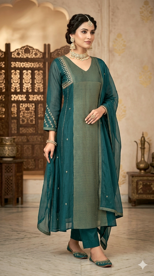 Premium mul chanderi 3 pc salwar suit set