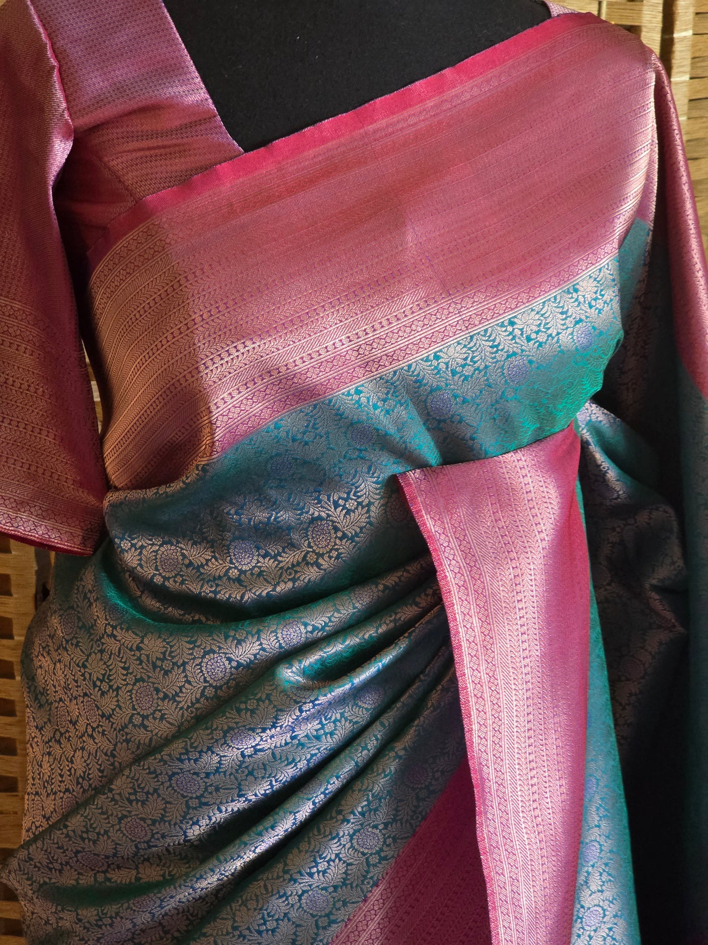 Brocade semi silk saree with stitched blouse