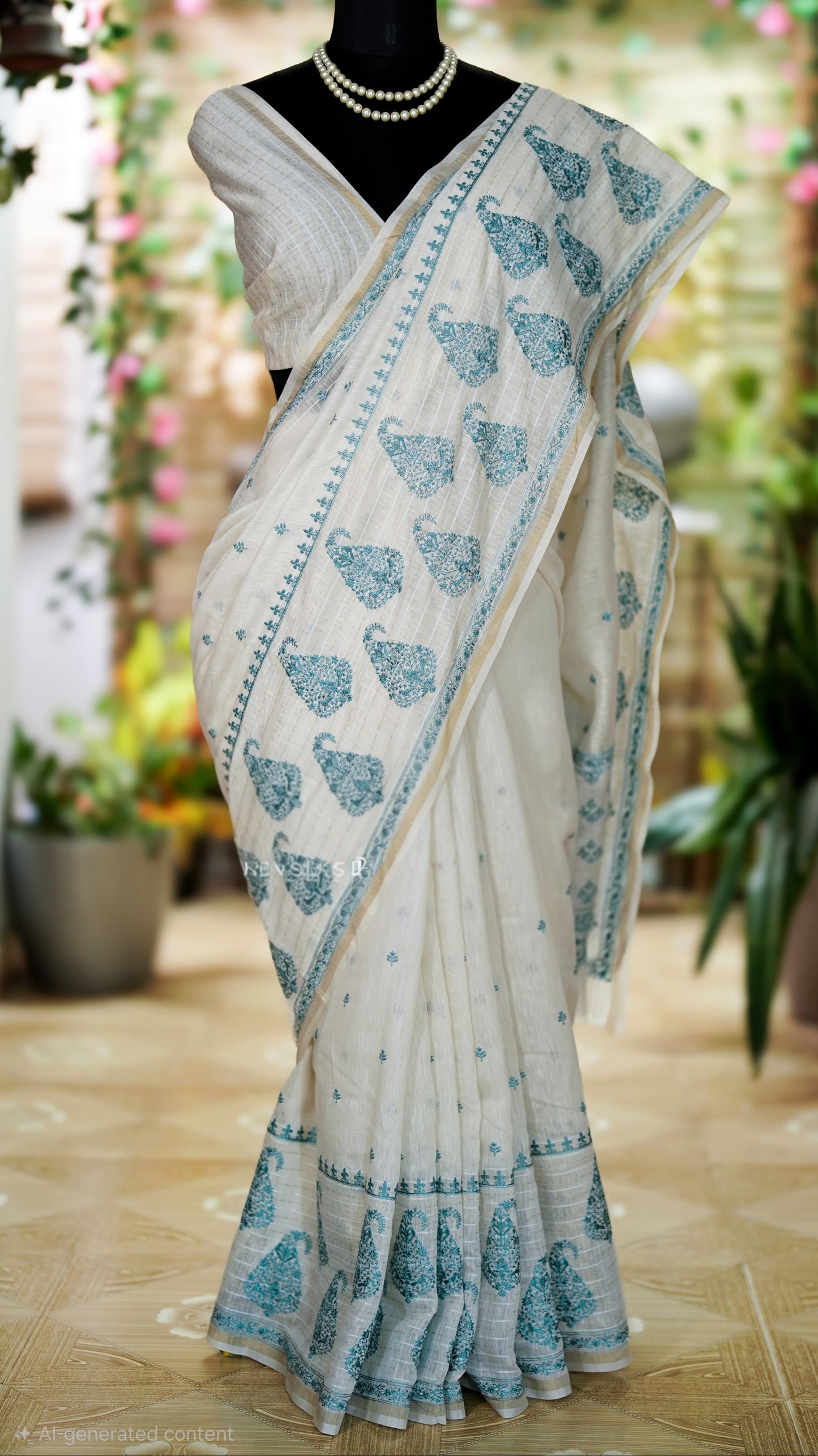 Tussar linen with resham embroidery - stitched blouse
