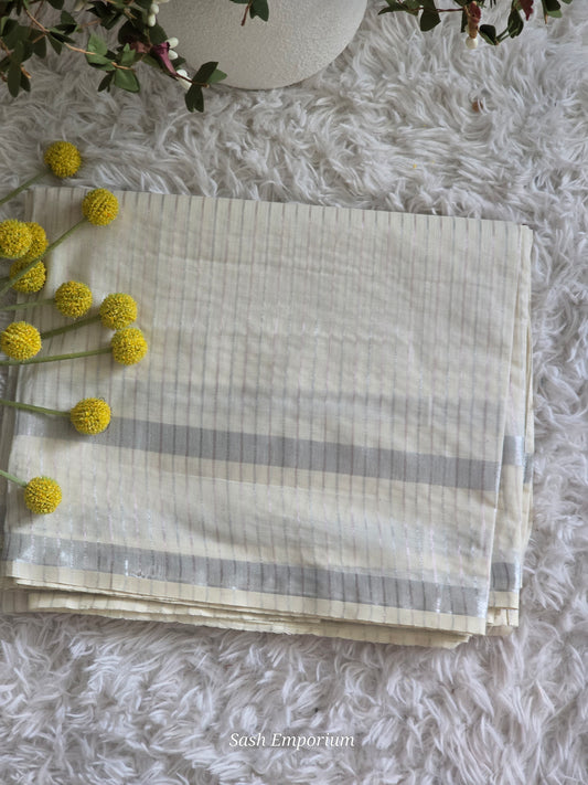 Cotton set saree with rosegold/silver stripes