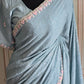 Georgette crape-designer saree( powder blue) with handwork-stitched blouse