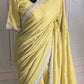 Georgette crape-designer saree( Lemon yellow) with handwork-stitched blouse