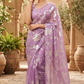Turquish organza saree (lavender) with applique work- stitched blouse