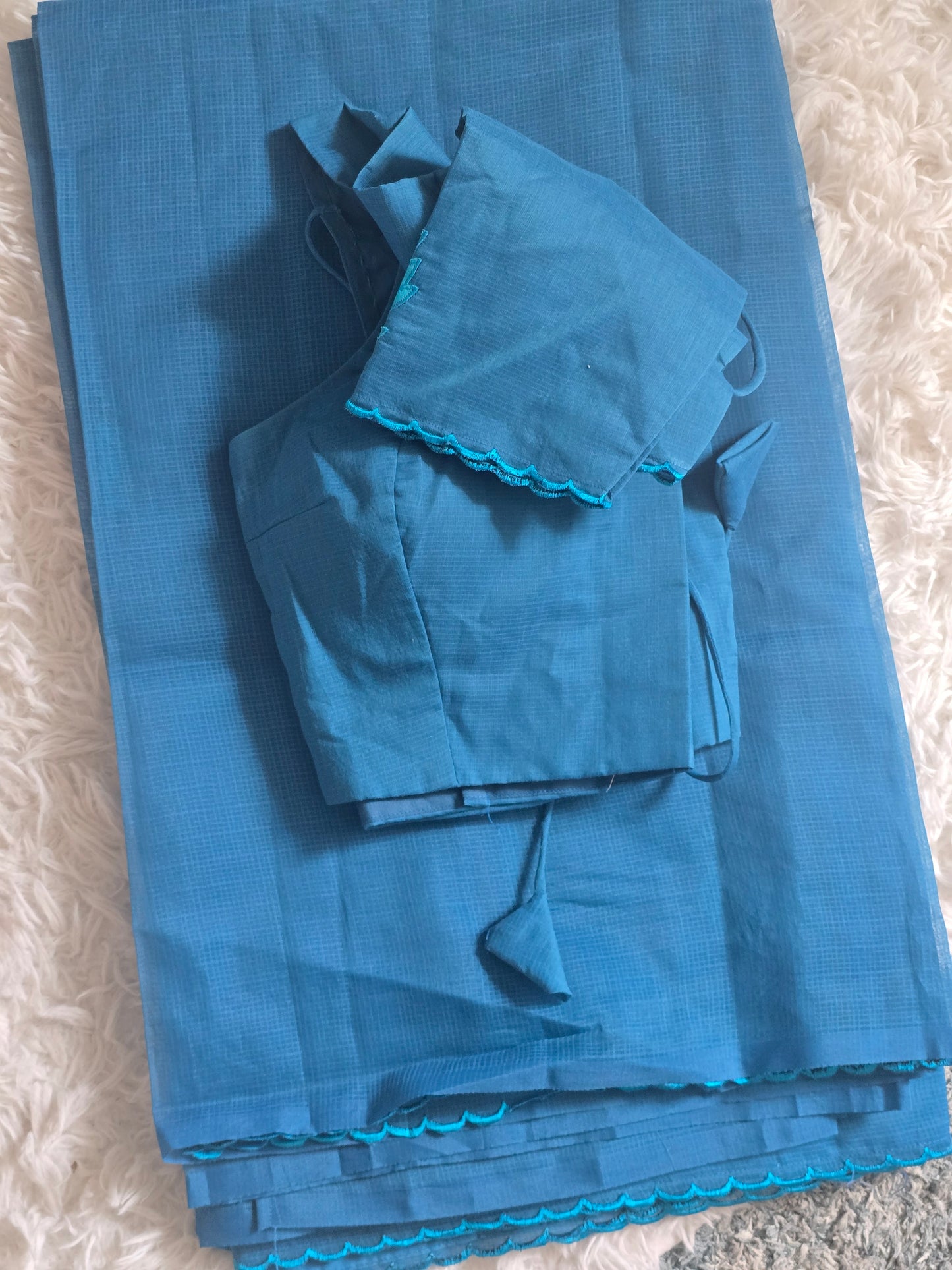 Kota cotton saree with applique design- stitched blouse