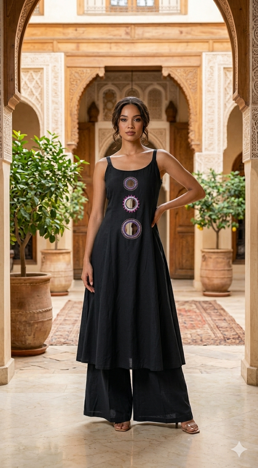 Cotton kurti (sleevless) set with mirror work