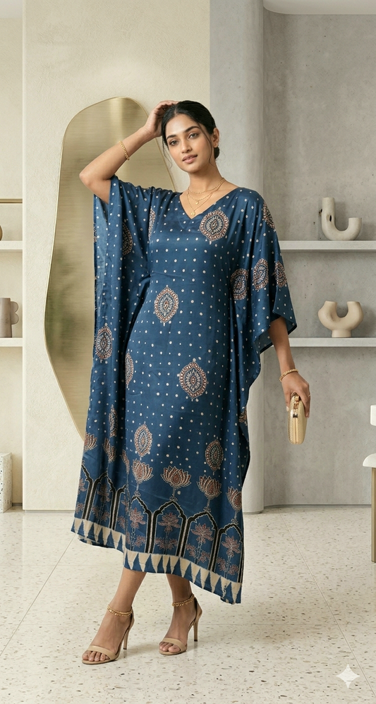 Ajrakh Modal silk kaftan (dress)