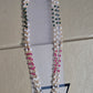 Long 3 layer pearl chain green/ pink