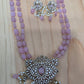 Double layer beads ( dusty peach) chain with earrings