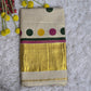 Tissue Kerala saree ( green border) with polka dot prints- blouse pc