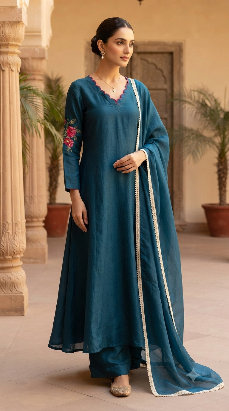 Malai chanderi 3 pc salwar suit set with work