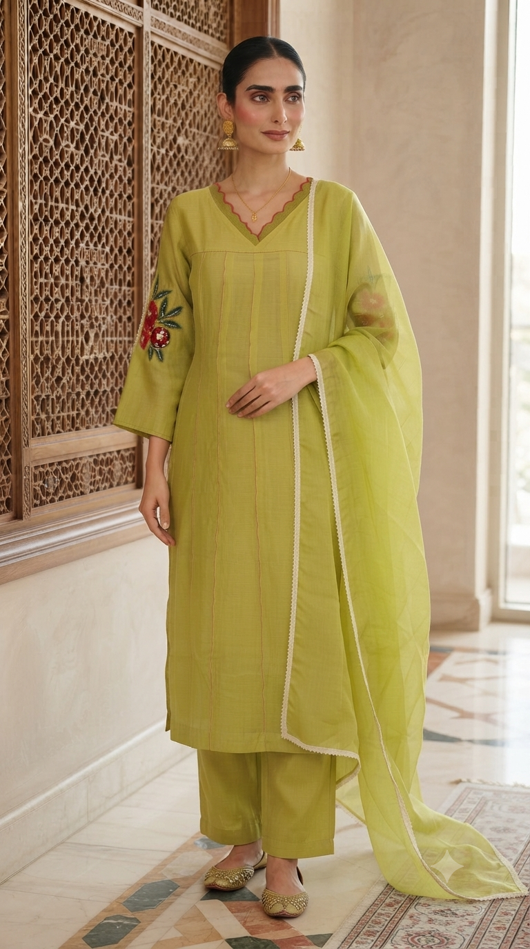 Malai chanderi  A line 3 pc salwar suit set with beautiful work