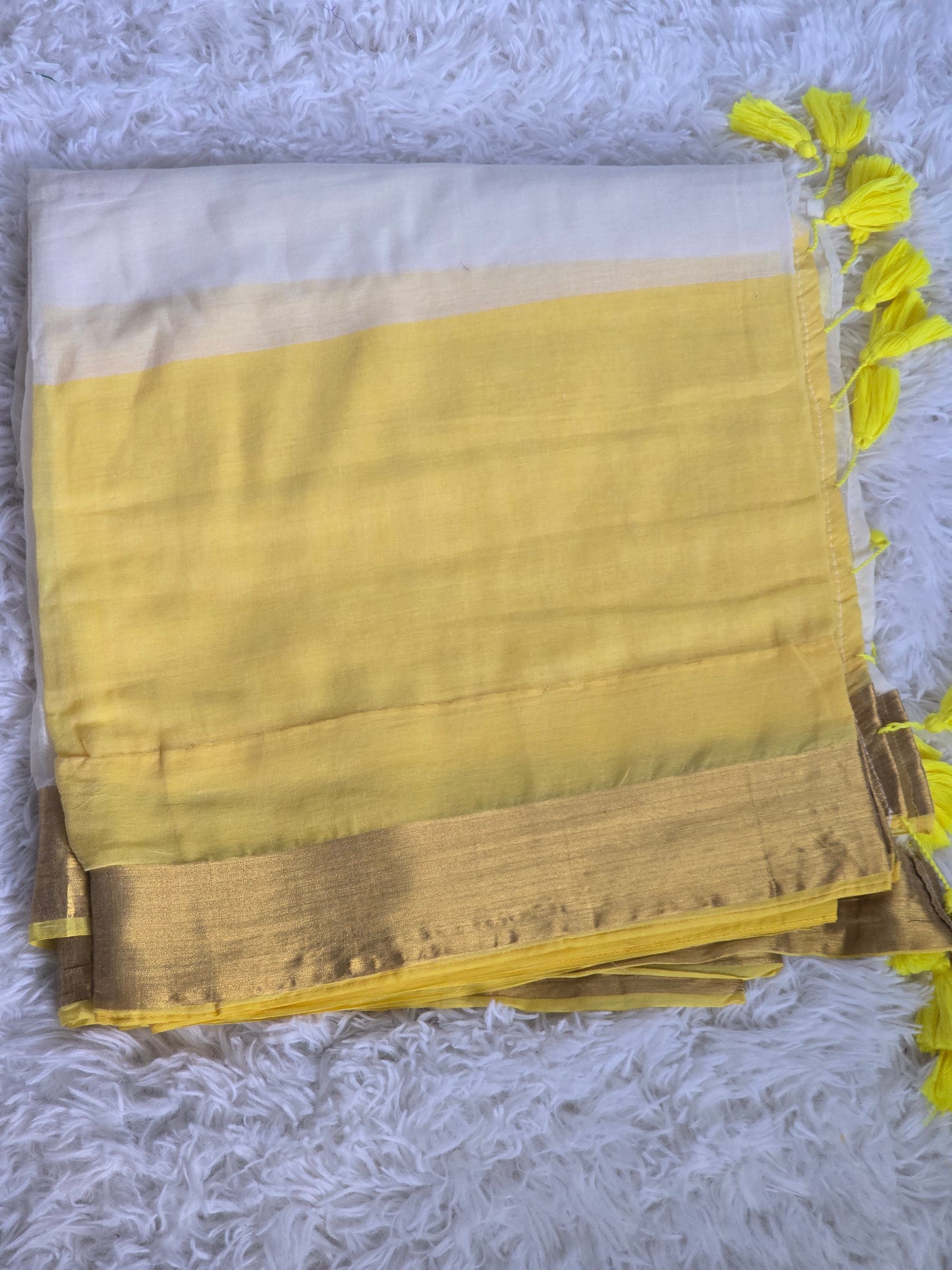 Mul cotton saree( yellow white)