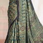 Modal silk saree with handblock print - stitched blouse