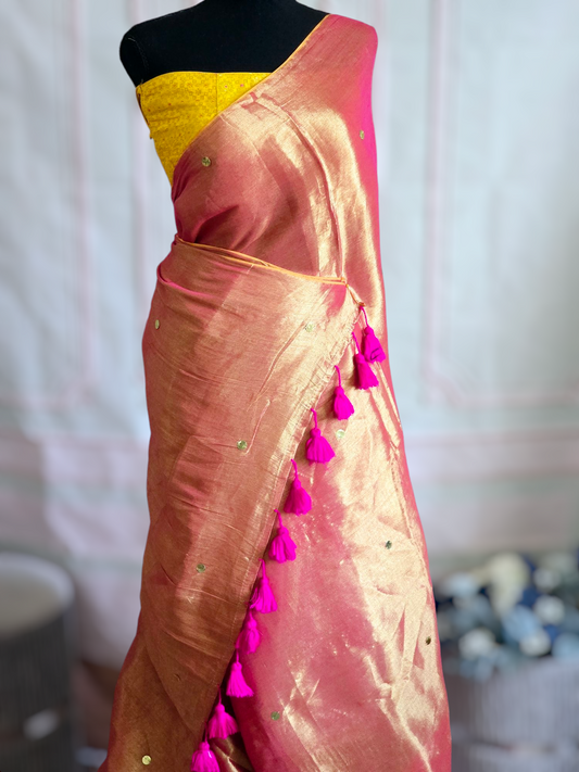Semi tissue saree with sequins-No Bp